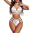 SSoShHub Babydoll Lingerie Bodysuit Swimwear Mini Chemise Mesh Wedding Garter Belt Bikini Nightie Bridal Nightdress with Bra, Panty and Choker 3 Piece Set