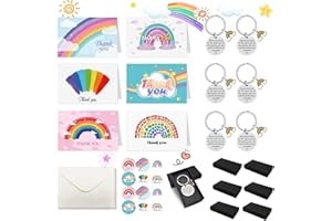 LIBERAL BRIGHTDEER Thank You Gifts with Rainbow Keyring Leaving Gifts for Teachers/Colleagues/Nursery Staff Farewell Gift Rainbow Card with Envelopes Stainless Inspirational Gifts for ThanksGiving Day