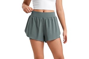 CRZ YOGA Girls 2 in 1 Dolphin High Waisted Running Shorts Casual Stretchy Cycling Bike Summer Short Pants with Zip Pockets