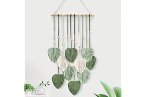 YATOSEEN Macrame Wall Hanging Green Leaves Boho Wall Decor Macrame Tapestry Handmade Macrame Leaf with Hook Up for Bedroom Living Room Office Restaurant Ornament