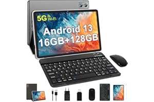 ‎SEBBE WOZIFAN Tablet 10 Zoll Android 13 Tablet, 16GB RAM + 128GB ROM (TF 512GB), MT8183 8-Core 2.0Ghz 5G WLAN Tablet, 13MP + 5MP/Google GMS/GPS/8000mAh/Bluetooth 5.0, Tablet mit Tastatur und Maus - Grau