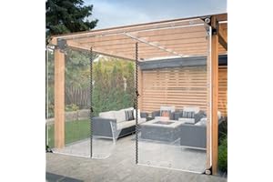 JIwqDY Waterproof Outdoor Patio Curtains with Zip Door Rustproof Grommet Transparent Garden Curtain Porch Gazebo Pergola Canopy, Customizable (Color : Clear, Size : 2x2.5m/6.5x8.2ft)