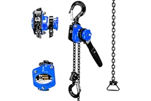 FITHOIST Chain Hoist Come Along 1/2 Ton | Mini Lever Chain Hoist 1100Lbs Capacity with 10' Lift G80 Chain | Ratchet Chain Puller Hoist 2 Heavy Duty Hooks | For Garages, Warehouse (Blue)
