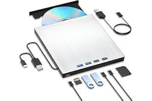 ‎YAEONKU Externes CD DVD Laufwerk, CD Laufwerk Extern USB, Dieses externe CD/DVD-Laufwerk lässt sich per USB und USB-C anschließen für Laptop, Externer DVD Brenner für Laptop MacBook Windows XP/7/8/10/11