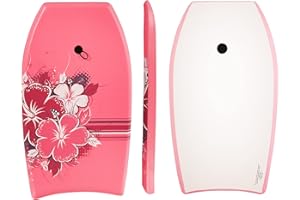 KANDYTOYS Nalu Bodyboard with Leash 33" Body Board with Crescent Tail and XPE Core Pink