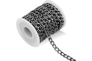 TOKSEO 5M Aluminium Panzerketten mit Spule, Gliederkette Schwarz, Kette Meterware, Verblasst Nicht Leicht, 6.5 x 10 MM, Geeignet für DIY Halsketten, Armbänder und Schmuckherstellung