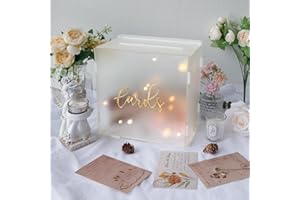 OurWarm Frosted Acrylic Wedding Card Box with String Light, Large Gift Card Box for Wedding Reception, DIY Wedding Envelope Money Memory Box for Party Graduation Birthday Baby Shower Decorations