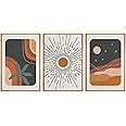 wall26 Framed Canvas Print Wall Art Set Boho Mid-Century Colorful Sun Moon Landscapes Nature Abstract Illustrations Modern Art Bohemian Decorative for Living Room, Bedroom, Office - 16"x24"x3 Natural