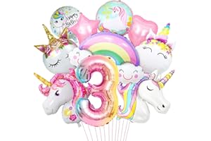AURASKY Unicorno Palloncini Decorazioni Compleanno 3 Anni, 3D Palloncini Compleanno Unicorno, Palloncino Foil Arcobaleno, Addobbi per Tema Unicorno Compleanno Bambini Festa