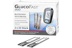 GLUCOFAST Duo Blutzucker Teststreifen – 50 Stück für Glucofast Duo Messgerät | präzise & hygienische Anwendung | Nachfüllpackung für Diabeteskontrolle in mg/dl oder mmol/L