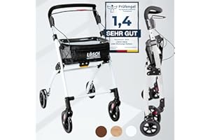 Casa Soft Weiß Rollator schmal für Wohnung & Innenbereich, faltbar & leicht, 5 kg I höhenverstellbarer Wohnungsrollator von Lösch Reha I zuverlässige Gehhilfe für Senioren