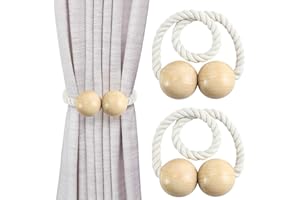 IAGORYUE Premium Magnetic Curtain Tiebacks, Wooden Curtain Tie Backs Clips a Pair, Strong Durable Magnet Holdbacks Buckle Rope for Home, Office, Window Decorative, Pretty and Fashion 2 Pcs - (Wood)