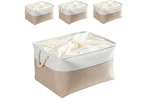 Mangata Lot de 4 boîtes de rangement extra larges en toile avec poignées pour armoires, armoires, étagères, salle de bain, vêtements, jouets, serviettes (pliables, Blanc Kaki Clair)