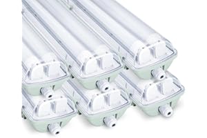 ‎VIGEVEE Vigevee LED Feuchtraumleuchte Wannenleuchte 150cm 2 x 24w 4800LM Neutralweiß 4500K Doppelt T8 LED Röhre, IP65 Wasserfest Feuchtraumlampe Werkstattlampe für Garage, Keller, Büro - 6 Stück