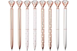 EARLY BUY Diamond Pen Rose Gold Pen Crystal Ballpoint Pens Bling Metal Ballpoint Pen Office Supplies Black Ink Includes Extra Pen Refills (8 Pack)