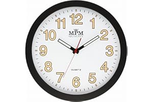 MPM Quality - Lumini zegar ścienny, biały/czarny, Ø 300 x 40 mm, luminescencyjny, kwarcowy silnik krokowy, szkło mineralne, 300 x 40 mm, dekoracja ścienna do każdego pomieszczenia
