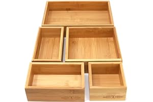 MAISON & WHITE Bamboo Drawer Organiser - Set of 5 | 5 Piece Durable Wood Storage Boxes | Assorted Sizes | Versatile & Configurable | Home Storage Solution | M&W