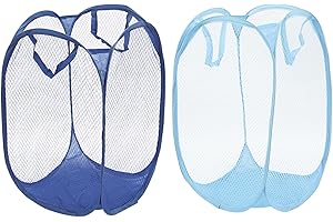FUIPVGI 2 cesti portabiancheria pop-up, in rete, pieghevoli, con manici, tasca laterale, per vestiti e giocattoli (blu, blu navy)
