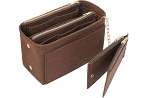 Yoillione Feutre Organisateur de Sac à Main Femme avec Portefeuille Porte-Cartes, Multi Poches Sac Interieur Marron, Bag in Bag Organizer Grand Sac Organiseur avec Poignée