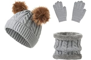 YloveM Kinderschal und Handschuhe Set, Jungen Mädchen Warmen Hut Mütze mit 2 Bommeln Strickmütze Für Kinderkinder Kinder Unisex Gestrickt Hut