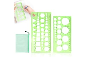 SWIRLCOLOR Wielofunkcyjna linijka geometryczna, 2 szt. szablonów pomiarowych 1-18 cm, zielone plastikowe przezroczyste szablony okręgów, geometryczne szablony do malowania dzieci szkoły architekta, z torbą na