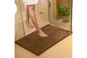 ele ELEOPTION Miękka mata łazienkowa z mikrofibry, dywan, dywanik kuchenny, drzwi, mata pod stopy, antypoślizgowa taśma, chłonna wycieraczka, do łazienki, prysznica, kudłaty dywan (45 x 70 cm, kawowy)