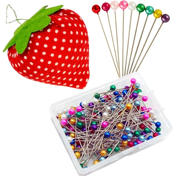 Ruwado Strawberry Pin Cushion With 40 Sewing Pins - Pearlized Head Quilting Pins For Crafting & Dressmaking