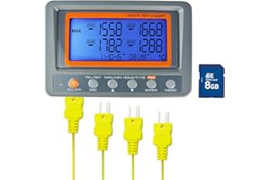 Gain Express 4 Kanäle K-Typ Thermoelement Temperatur-Datenlogger Recorder mit SD-Karte, hohe Genauigkeit, großes LCD-Display, hoher / niedriger Alarm