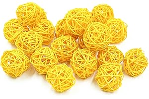 ANJING Natural Rattan Wicker Ball Wedding Christmas Party Hanging Decoration 5CM(Yellow) Pack of 20