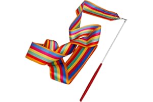 Dotcom Living 4M Gym Dance Ribbon Rhythmic Art Gymnastic Streamer Baton Twirling Rod UK (Rainbow)