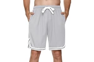 Litherday Shorts de Sport Homme en Coton Shorts avec Poches et à Cordon de Serrage Shorts de Course à Pied rayés Séchage Rapide Leger Respirant Basket-Ball Fitness Football