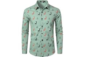 JOGAL Herren Funky Christmas Print Weihnachtsmann Hemd Langarm Button Up Freizeithemd