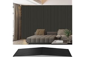 AKKPANE Acoustic Foldable Wood Slat Wall Panels, 2400 mm x 600mm 1.44 m², 3D Slat Wall Panelling for Wall, Sound Absorbing Wooden Wall Panels for Living Room, Bedroom, Office (Mirage Black 22#)