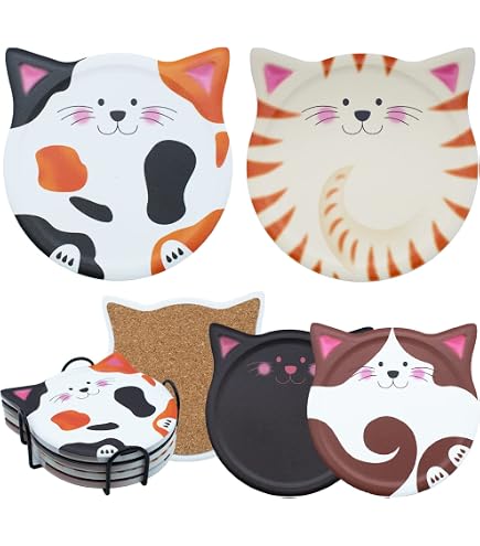 AOZUO 5-Pack Cute Cat Shaped Coasters – Silicone Rubber Non-Slip Cup Mats, Heat Resistant For Tables & Desks