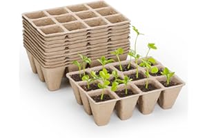 GOTVUGE Lot de 10 plateaux de démarrage de semis, 120 cellules, biodégradables - Pots de tourbe pour semis