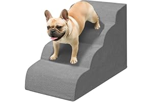 Niubya Escalier pour Chien et Chat, H52 cm, avec Housse Lavable et Mousse à Haute densité, pour lit, Salon et canapé, Échelle Large Animaux âgés et blessés (Gris, 4 marches)​​