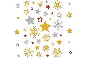 SUPRELUCK 340 Weihnachtsaufkleber, Glitzer Sticker Stern Schneeflocken Aufkleber Etiketten, Gold Weihnachtssticker Selbstklebend zum Basteln, Weihnachtsdeko Kinder, für Geschenke, Weihnachtskarten（10 Bogen
