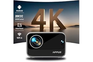 HIPPUS Videoprojecteur 4K, Projecteur Video Full HD 1080p, Videoprojecteur Focus Électrique, Correction Trapèze Android WiFi 6 BT5.2. Retroprojecteur Rotation à 360°, Compatible USB/HDMI