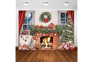 Avezano Christmas Fireplace Backdrop Xmas Tree Window Moon Garland Backdrops Family Party Decorations Baby Shower Kids Birthday Party Portrait Banner Cake Table Photo Studio Props (7ft x 5ft)