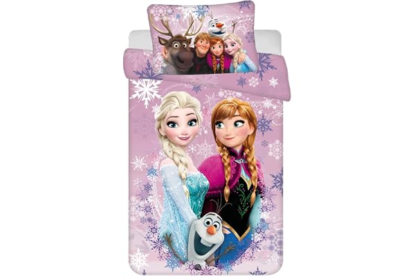 Frost Babypåslakan 100x135 + Örngott 40x60 Bomull Elsa Anna Disney Present | Baby sängset | Naturlig bomull mjuk andningsbar | Officiellt Disney | Flickor 0-3 | Spjälsäng