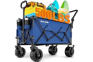 ‎BEAU JARDIN BEAU JARDIN XXL Bollerwagen Faltbar – 300L 250KG Tragfähigkeit, All-Terrain-Räder 16cm | Klappbarer Transportwagen für Strand, Camping & Garten | 600D Polyester, Stahlrahmen, Blau​