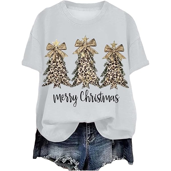 T-shirt De Noël à Manches Courtes Pour Femme - Imprimé Arbre De Noël Amusant - Col Rond - T-shirt Joyeux Noël - Hauts Décontractés Pour Femmes - Chemisier De Noël Pour Filles