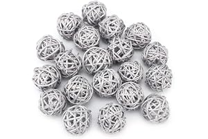 20 st rottingbollar, miljövänlig gör-det-själv-dekoration för bröllop, jul, hemmafest, kontorsdekor, grön, silver, 3 x 3 cm (