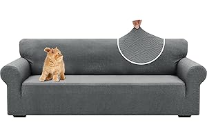 ‎YSTELLAA YSTELLAA Stretch Sofa Überzug 4 Sitzer, Sofaschoner rutschfest Mit Armlehne, Universal Jacquard Sofabezug, Waschbare Sofa Cover, Dicke Sofabezug Für Hunde Katzen Und Haustiere, Hellgrau