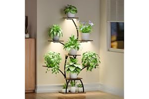 CODACE Support pour plantes d'intérieur avec lampes de culture, étagère à 6 niveaux pour plantes, support d'angle de 127 cm pour plantes d'intérieur, support lumineux en forme d'arbre pour le salon