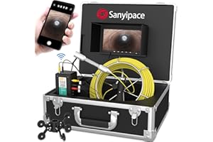 SANYIPACE Cámara Endoscópica Tubería Inalámbrico para Android/iOS, Cámara de Inspección de Drenaje de 50m con DVR, Cámara de Tubería Wifi con LCD a Color de 7", Cámara de Alcantarillado Impermeable IP68
