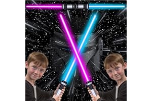 Atuoxing 2 Piezas Sable de Luz, 2 en 1 Telescópica y Plegable Niño Sable Laser, 7 Colores Espada Laser con Luz LED y Sonido para Adultos y Adolescentes Cumpleaños Regalos Cosplay