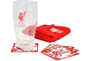 SUFE L.F.C Official Liverpool Football Crest Pint Glass Mini Bar Set (Pint Glass, Coasters & Bar Towel)