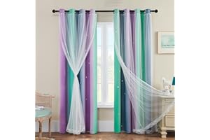XiDi Tende per Bambini Altezza 213 cm con Trasparenza per Finestra Sala Trattamenti Oscuramento Tende Colorate con Ritaglio a Stella Riduzione del Rumore Decorazione Purplgreen grey/86/213/2 IT