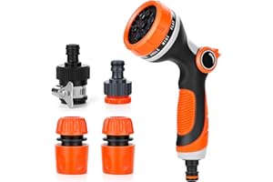 Spray Hose Gun, Homealexa Garden Connector for Hose Head, 10 Adjustable Patterns, Heavy Duty High Pressure Spray Nozzle Perfect for Car Washing, Cleaning, Watering Lawn and Garden